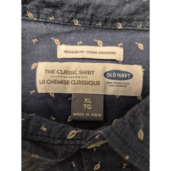Old Navy Mens Sz XL Classic Shirt Coupe Standard Muted Navy Blue Calico Print - Picture 4 of 6